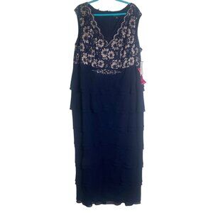 Jessica Howard Navy and lace slimming long dress
